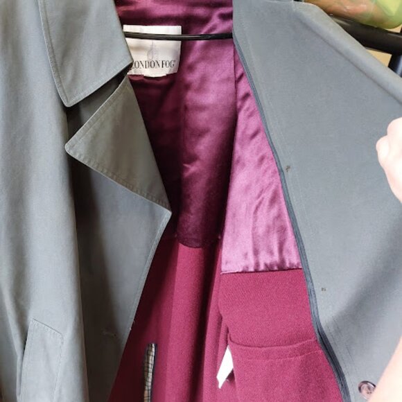 LONDON FOG VINTAGE WOOL Lined Gray Belted Trench Coat Men Size 42 R - Picture 8 of 14